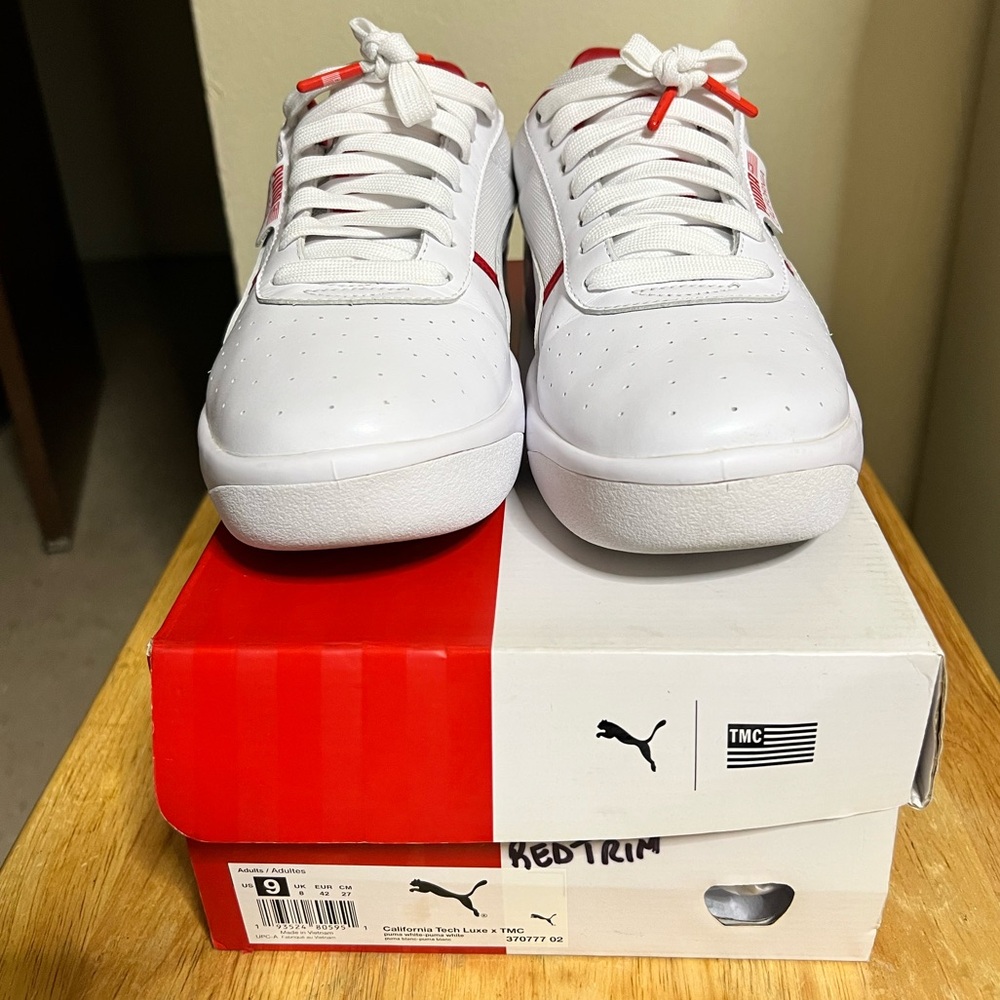 California Tech Luxe x TMC Puma Classic White and Red Sneakers